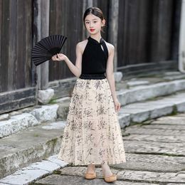 Hanbok Skirt 2023 New Girls' Western-style Mamianqun Children's Summer Dress Antique Suit clothing set