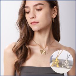 Chains A-Z Initial Letter Dainty Butterfly Letters Necklaces For Women Girl Jewellery Stainless Steel Chain Pendant Collar