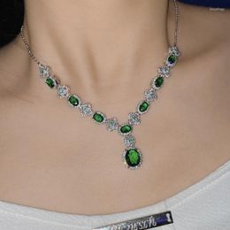 Pendant Necklaces Fashion Emerald Green Oval Stone Cubic Zirconia Necklace For Women