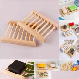 Soap Dishes Natural Bamboo Wooden Tray Holder Storage Rack Plate Box Container For Bath Shower Bathroom Yy Drop Delivery Home Garden Dhv6O