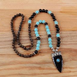 Pendant Necklaces Bohemian 108 Natural Stones Necklace Arrowhead Mixed Beads Lariat Women Meditation