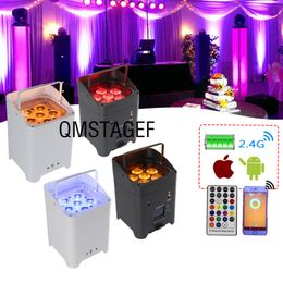 6 Pcs White RGBWA+UV 6in1 6X18W Wireless Remote Control With WiFi APP Control Wall Washer LED Battery Uplight PAR Light For DJ Disco Nightclub LED Bar