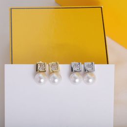 Designer Stud Earrings for Women Luxury Pearl Charm Earings Gold Earring with Box F Letter Earing Jewlery Hoop Dangle Jewellery CYD236134