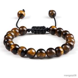 Bracelets Tiger Eye Beads Bracelet Adjustable Braided Rope Bangles Natural Lava Rock Men Women Yoga Healing R230614