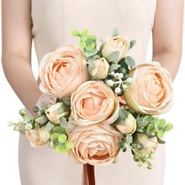 Decorative Flowers Artificial Flower Long Lasting Bridal Bouquet Non-Withering Nice-looking Fake Rose Living Room Supply