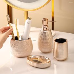 Bath Accessory Set Luxury Rose Gold Ceramic Lotion Dispenser Soap Dish Toothbrush Holder Shampoo Body Wash Bottle El Home Bathroom