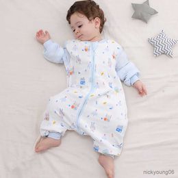 Sleeping Bags Baby Bag Gauze Split Leg Kid Playsuit Removable Sleeves Toddler Onesie Print Soft Diaper Changing Cloth R230614