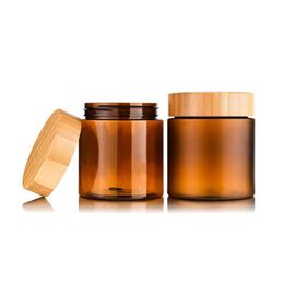50ml 150ml 250ml 500ml Body Butter Cream Container Packaging Bottles Amber PET Cosmetic 5Oz 8Oz Plastic Jar With Screw Cap Bamboo Woode Kwjp