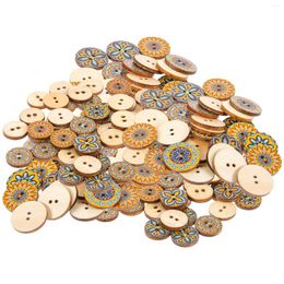 Women's T Shirts 200pcs Wooden Flower Painting Buttons Bohemian Two Holes Handcraft