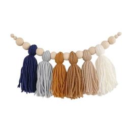 Garden Decorations Tassel Garland with Wooden Bead Party Backdrop Home Wall Hanging Decoration for Bedroom Birthday