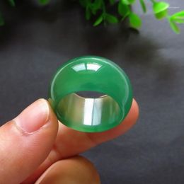 Cluster Rings Natural Chinese Green Chalcedony Hand-carved Round Ring Fashion Boutique Jewelry Men And Women Flat Gift