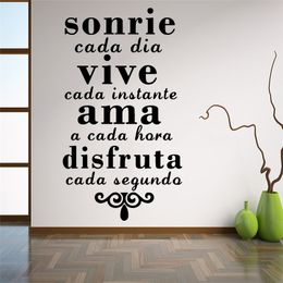 Spanish Inspirational Quotes Wall Sticker Smile Everyday Live Every Moment Vinyl Art Mural Wall Decals Home Decoration RU113