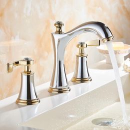 Bathroom Sink Faucets Widespread Basin Faucet Tap Brass Mixer Chrome Gold 8 Inch Water Chhrome And