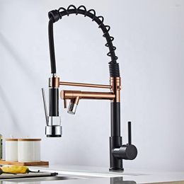 Kitchen Faucets Double-purpose Black Gold Spring Faucet Pull-type Multi-function Pressurized Rotating Vegetable Basin Sink
