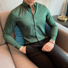 Men's Casual Shirts Long Sleeve Shirt For Men Clothing 2023 Simple Business Formal Wear Slim Fit Office Blouse 5Xl-M Plus Size