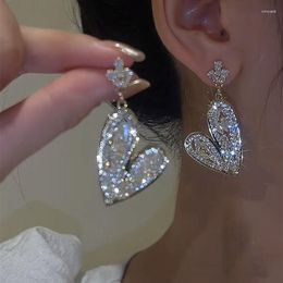 Dangle Earrings Luxury Crystal Heart Fashion Silver Colour Zircon Korea Drop Earring For Women Sophisticated Elegant Jewellery