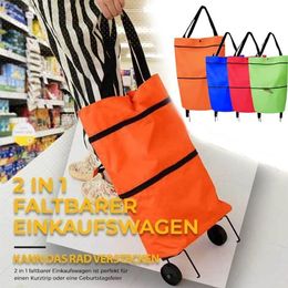 Storage Baskets Protable Shopping with Wheels Bag Multifunction Telescopic Foldable Cart 2 in 1 230613