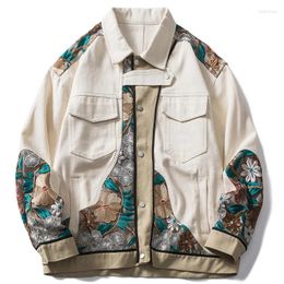 Men's Jackets High Street Men's Jacket Cotton Embroidery Patchwork Varsity Vintage Harajuku Loose Coat Unisex Spring Oversize Top