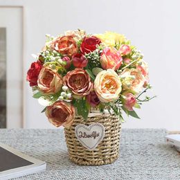 Dried Flowers Silk Roses Hydrangea Artificial Wedding Bouquet for Home Decoration Accessories Christmas Garland Scrapbook