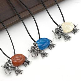 Pendant Necklaces Natural Stone Gemstone Shell Animal Elephant Necklace Rose Quartz Agate Crystal Turquoise Jewellery Gift For Women 45x30mm