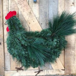 Decorative Flowers Artificial Rooster Chicken Christmas Wreath Xmas Green For Front Door Farmhouse Garden Windows Garland Home Decorations