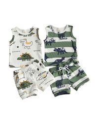 Clothing Sets Citgeett Summer Infant Baby Boys Girls Tracksuits Cartoon Dinosaur Print Sleeveless Vest Elastic Shorts Clothes Set 230613