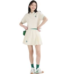 Other Sporting Goods 2023 Summer Women Golf T Shirt College Style Short Sleeve Polo Lapel Girl Pleated Skirt Set Inner Safe Shorts Sport Tennis wear 230614