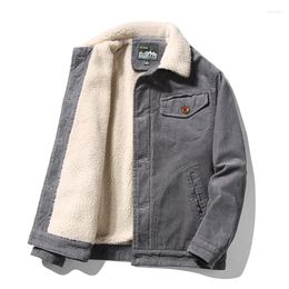 Hunting Jackets Winter Men Plus Fleece Jacket Corduroy Cargo Leisure Coat Outdoor Thick Keep Warm Lapel Travel Hiking M-4XL Size