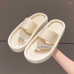 Slippers Water Diamond Mandarin Duck For Women 2023 Summer Outwear Soft Bread Thick Sole Pinch Toe Women's