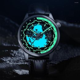 Wristwatches Luxury Automatic Watch Men World Time Mechanical Business 41mm Multiple Zone Luminous Clocks Welly Merck 2023