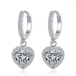 Dangle Earrings 2ct Heart Moissanite Hoop Women 925 Sterling Silver D VVS1 Lab Diamond Huggie Platinum Plated Pass Gift