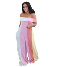 Ethnic Clothing Fashionable And Sexy Off Shoulder Colourful Stripe Printed Jumpsuit Loose Fit Pants For African Women 2023 Summer