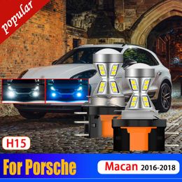New 2Pcs Car Canbus No Error H15 LED DRL Lamps Front Signal Lights Bulbs Daytime Running Lamp White For Porsche Macan 2016 2017 2018