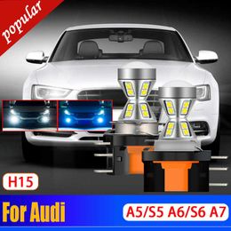 New 2Pcs Car Canbus H15 LED DRL Front Signal Day Light Bulbs Daytime Running Lamps For Audi A5/S5 2010-2012 A6/S6 2009-up Q7 2010-up