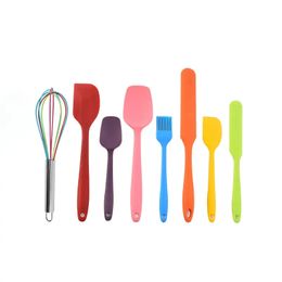 8pcs Multicolor Silicone Spatula Set, Heat Resistant Non Stick Food Grade Kitchen Utensils