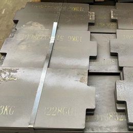 Cutting thick steel plate elevator parts with cast iron counterweight blocks