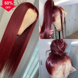 Human HairAfrican Capless Wigs Brazilian Hair Wig with Headband Body Straight Water for Human American Wine Red Colour Machine Made Non-lace Head Bands 22inch