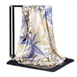 Scarves 90 90cm Retro Brand Silk Scarf Women Bandanna Fashion Bohemian Pattern Square Hijab Lady Wrap Headband Foulard Muffler