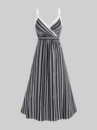 Plus size Dresses ROL Size Lace Trim Ethnic Printed Surplice Dress Female Summer Casual Sleeveless Vestidos 230613