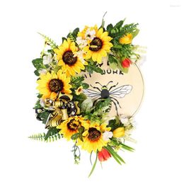 Decorative Flowers Honeybee Festival Wreath Attractive Realistic Looking Fade-resistant Home Supply Sunflower Garland Bee