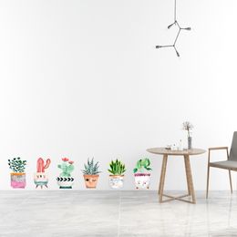 6Pcs/Set Cute Style Potted Plants Combination Wall Sticker Living Room Home Decoration Bedroom Art Decals Stickers Wallpaper