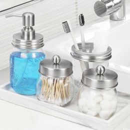 Bath Accessory Set 4Pcs Bathroom Dispenser Dormitory Washroom Toothbrush Storage Holder Hand Wash Shower Gel Jars Container Silver