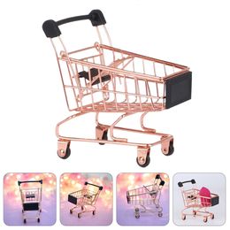 Storage Baskets Shopping Cart Makeup Sponge Rack Metal Miniature Grocery Tiny Supermarket Handcart Utility Kids 230613