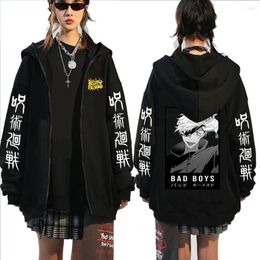 Men's Hoodies Anime Jujutsu Kaisen Harajuku BAD BOYS Satoru Gojou Manga Oversized Winter Men Hip Hop Long Sleeve Zipper Sweatshirts