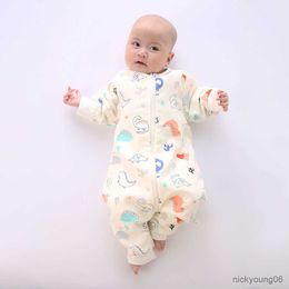 Sleeping Bags Baby Bag Detachable Sleeve Split Leg Sleepwear Gauze Penguin Print Diaper Change Children Pyjama For New R230614