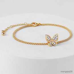 Bracelets New Gold Colour Copper Chain Bracelet Inlaid Butterfly for Women High Quality Fashion Jewellery Gifts R230804