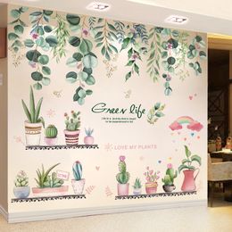 Green Leaves Wall Stickers Vinyl DIY Potted Plant Wall Decals for Living Room Kids Bedroom Kindergarten Nursery Home Decoration