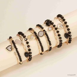 Bracelets Black Gold Colour Chain For Women Girls Coin Heart Pendant Bangle Fashion Jewellery Gift R230614