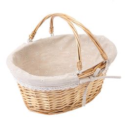 Storage Baskets Basket Picnic Wicker With Woven Flower Handle Easter Hamper Decorative Wedding Rattan Willow Organizer Girl Gift 230613