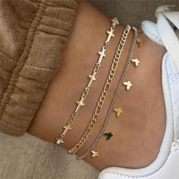 Anklets EN Gold Colour Simple Chain Cross For Women Beach Foot Jewellery Leg Butterfly Ankle Bracelets Accessories